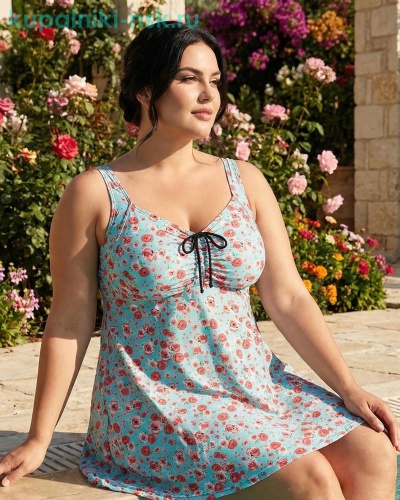318001 цветы Купальник раздельный платье (56-64) - Купальники-НСК. Купальники и плавки оптом и в розницу.